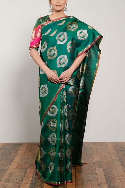 Green kanjeevaram silk sari