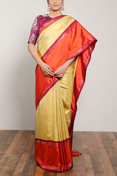 Yellow kanjeevaram silk sari