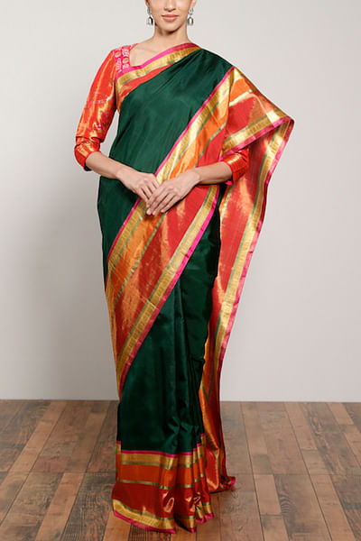 Green embellihsed kanjeevaram sari