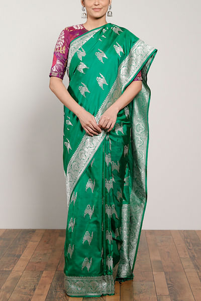 Green jamdani benaras silk sari