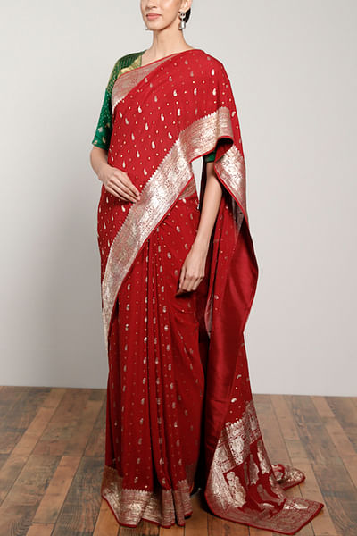 Red jamdani sari