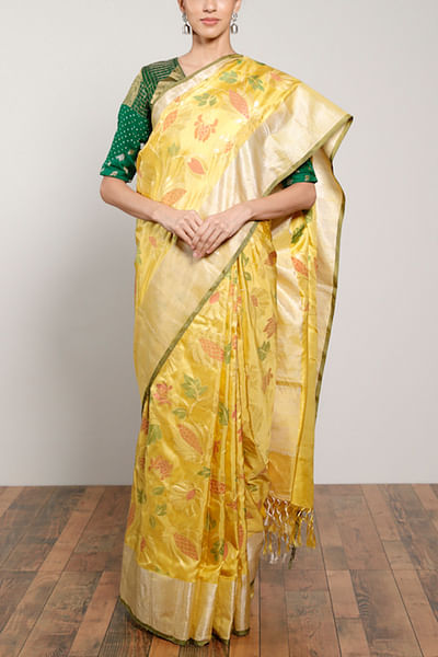 Yellow jamdani uppada sari