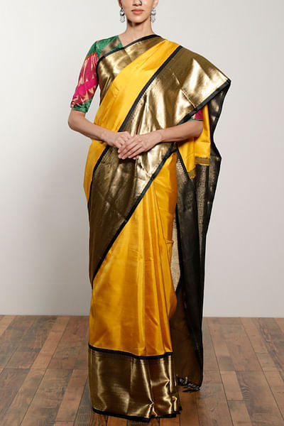 Yellow kanjeevaram silk sari