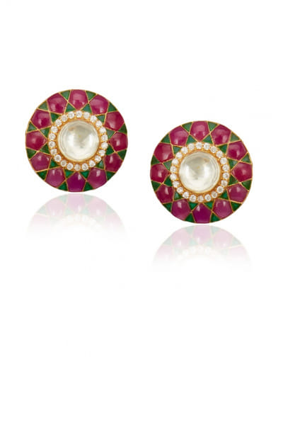 Red and green stud earrings
