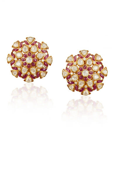 Red floral stud earrings