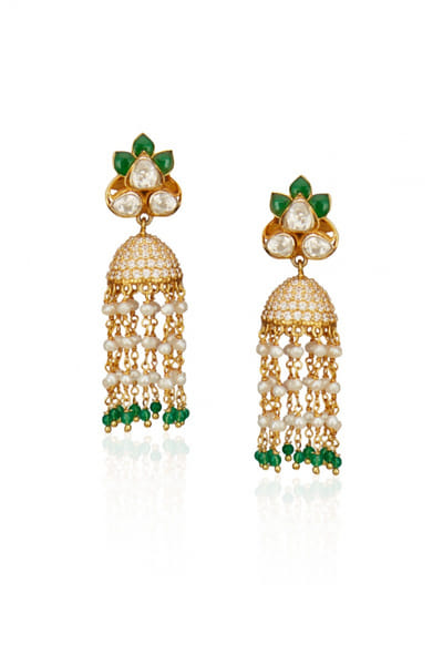 Floral pearl jhumkas