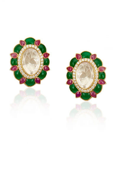 Emerald and ruby stud earrings