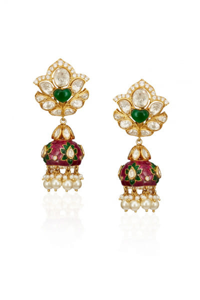 Embellished lotus jhumkas