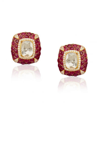 Red square stud earrings