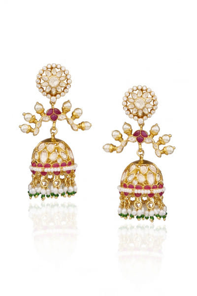 Pearl and stone embellished jhumkas