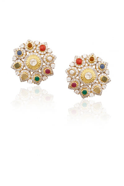 Navratna floral earrings