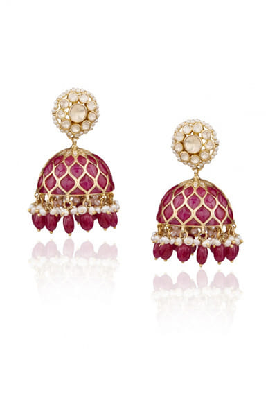 Red floral enamelled jhumkas