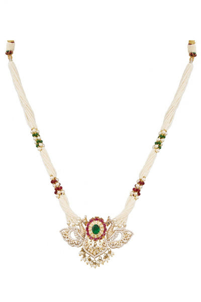 Pearl and stone embellished long necklace
