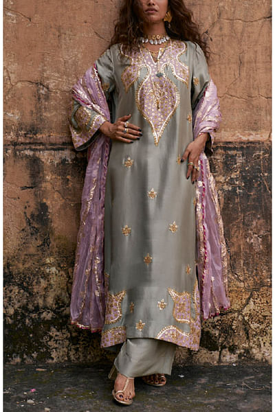 Mint green floral gota work kurta set