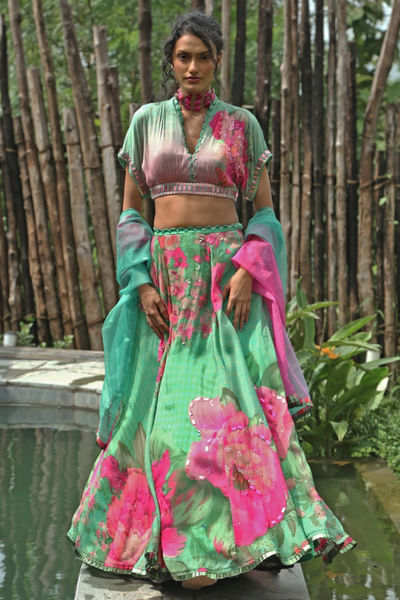 Mint floral printed lehenga set