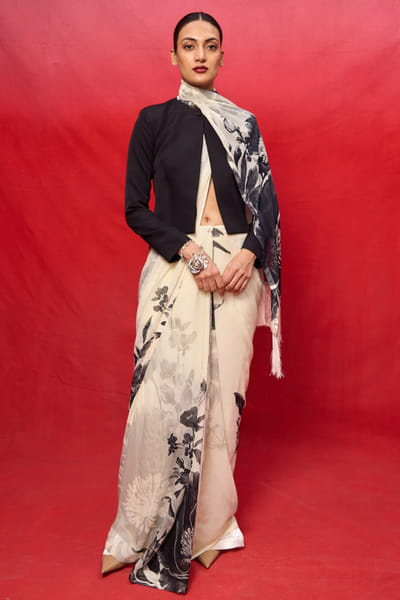 Ekaya Pistachio green digital printed sari EKAYMAY26D144909
