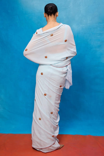 Ekaya Ice blue embroidered georgette sari EKAYMAY26D144910