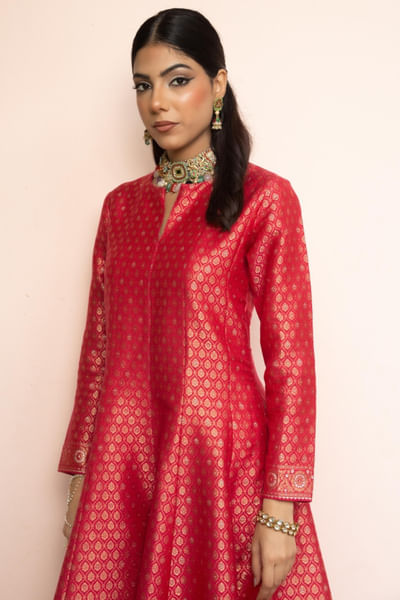 Fuchsia pink zari gota anarkali set