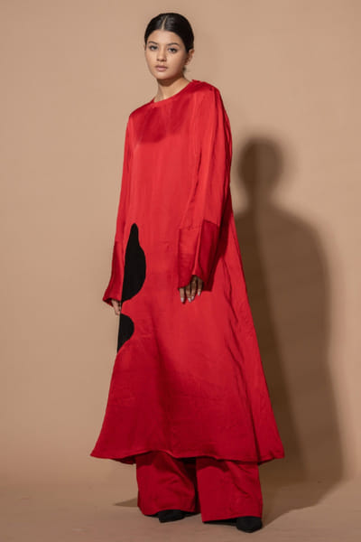 Stoïque Red flared satin-linen pants STOJUL26D148915