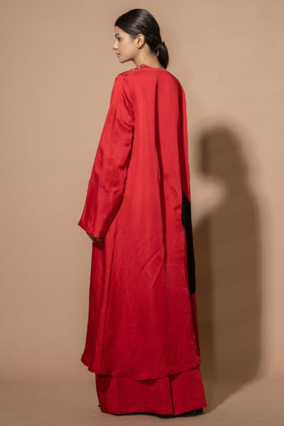 Stoïque Red flared satin-linen pants STOJUL26D148915