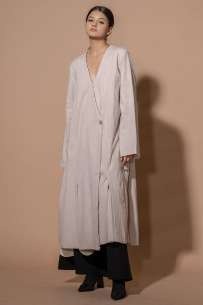 Stoïque Beige relaxed overlap dress STOJUL26D148901