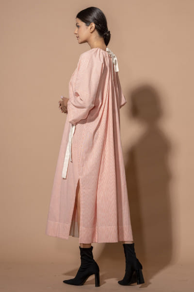 Stoïque Red-ivory handwoven cotton oversized dress STOJUL26D148902
