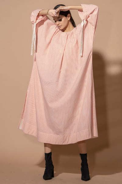 Stoïque Red-ivory handwoven cotton oversized dress STOJUL26D148902