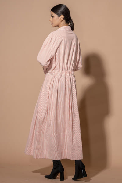 Stoïque Red-ivory handwoven cotton midi shirt dress STOJUL26D148903