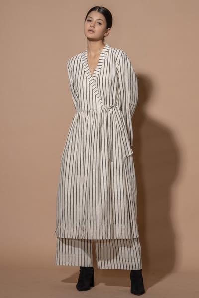 Stoïque Black and ivory striped gathered dress STOJUL26D148894