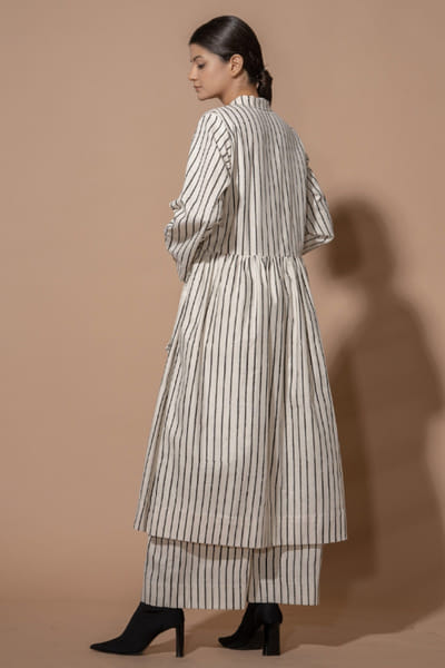 Stoïque Black and ivory striped gathered dress STOJUL26D148894