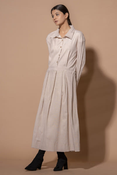 Stoïque Brown pleated cotton midi dress STOJUL26D148911