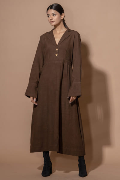 Stoïque Beige pleated gathered midi shirt dress STOJUL26D148912