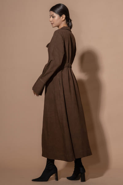 Stoïque Beige pleated gathered midi shirt dress STOJUL26D148912