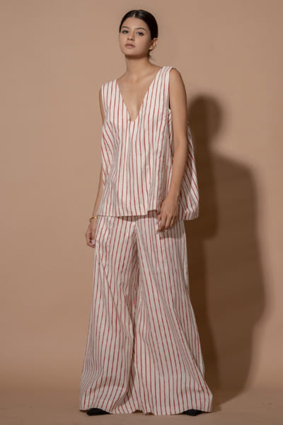 Stoïque Ivory-red hand block printed pants STOJUL26D148883