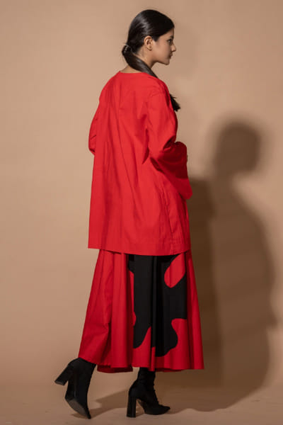 Stoïque Red-black colourblocked applique skirt STOJUL26D148892