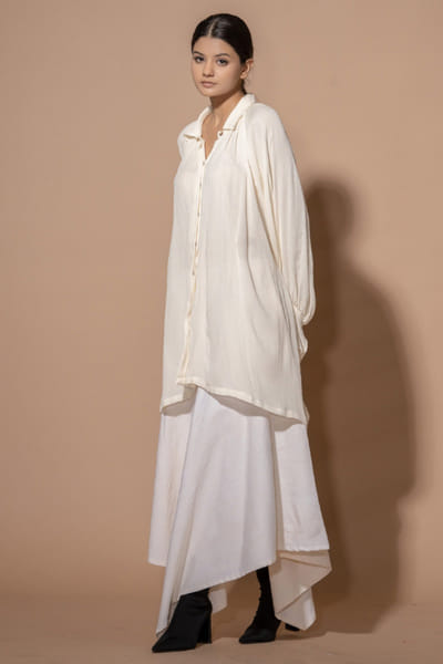 Stoïque Ivory crushed cotton gathered asymmetric shirt STOJUL26D148905