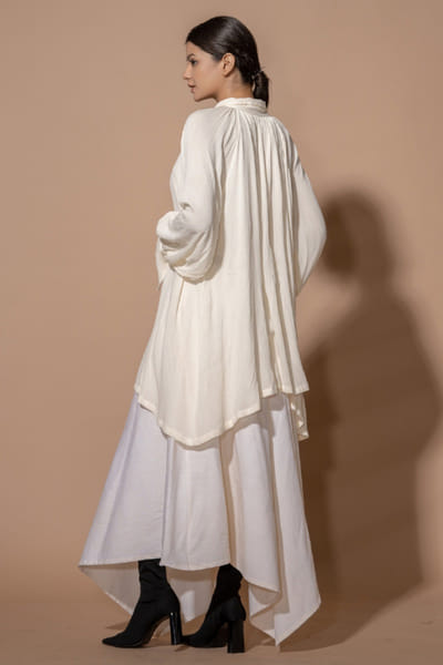 Stoïque Ivory crushed cotton gathered asymmetric shirt STOJUL26D148905