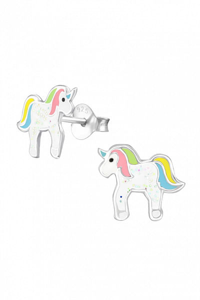 Silver unicorn stud earrings