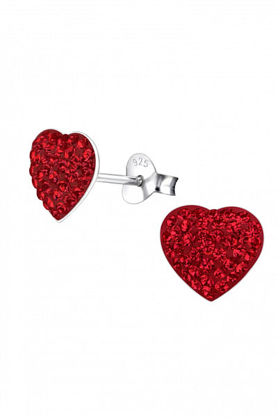 Red crystal embellished heart earrings