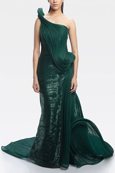 Emerald sculptured mermaid gown
