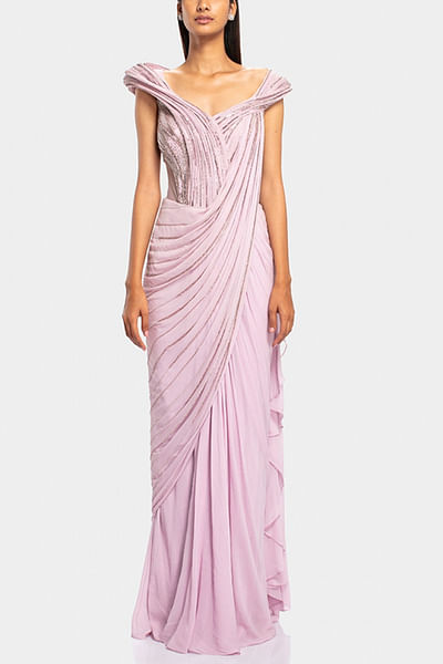 Pink embroidered sari gown
