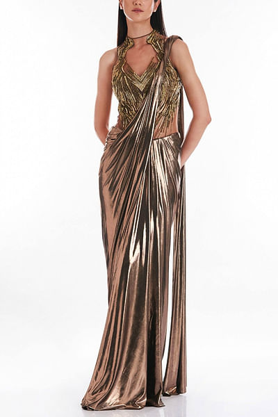 Copper metallic sari gown