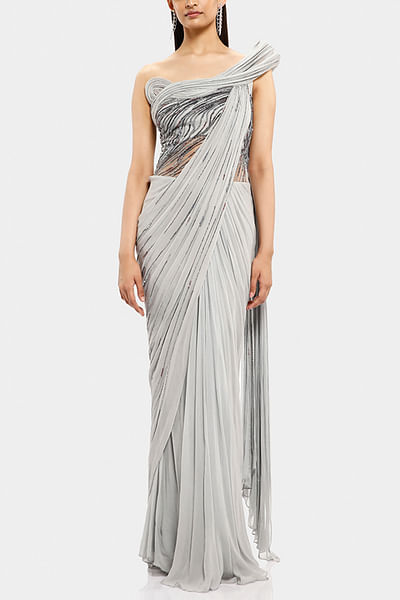 Silver cocktail sari gown