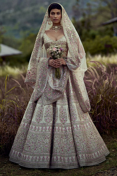Ivory embroidered lehenga set