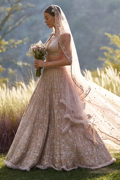 Pale pink embroidered lehenga set