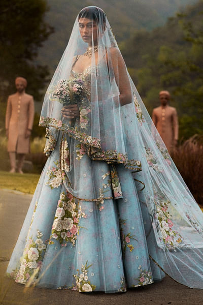Sky floral embroidered lehenga set