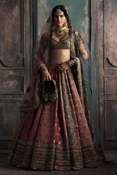 Multicoloured embroidered lehenga set