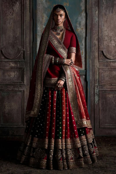 Red embroidered lehenga set