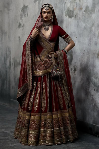 Red embroidered lehenga set