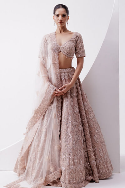 Peach tonal sequin embroidered lehenga set